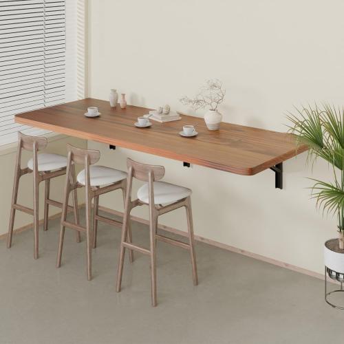 IAE Floating Wall Mounted Folding Table Desk with Pine Wood,55 x 22 Foldable Workbench,Fold Down Wall Mounted Foldable Desk with Shelf Brackets,Laundry Folding Table for Home,Dining,Kitchen,Teak