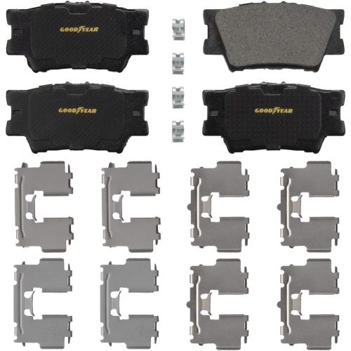 Set of 2 Goodyear Brakes PRK91866R | Rear Premium Brake Kit with Pair (2) of AntiOx Coated Brake Rotors and Ceramic Brake Pads fits Lexus HS250h 12-10; Toyota RAV4 18-06