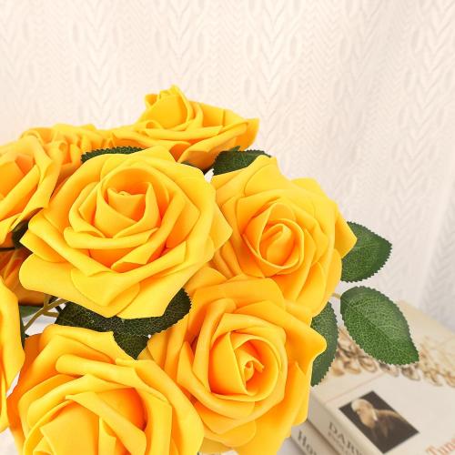 MACTING Artificial Yellow Rose Flowers 30PCS Real Touch Foam Roses with Stem Fake Flowers for DIY Table Centerpieces Bouquets Wedding Party Holiday Home Spring Mothers Day Decorations
