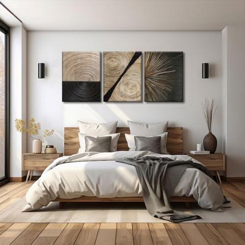 3Pcs Retro Wood grain Abstract Canvas Wall Art Minimalist Black Golden Line Texture Wall Decor Pictures Neutral Geometric Beige Brown Poster Prints for Living Room Bedroom Home Decoration 16x24in