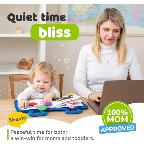 deMoca Busy Book for Toddlers 1–3, Quiet Travel Activity Book for Airplane and Car Rides, My Quiet Book Montessori Toy for 1 Year Old, No Noise Busy Board, Gift for Boys and Girls