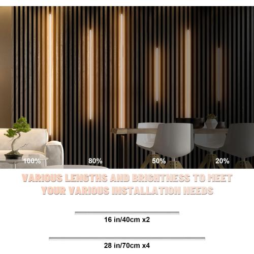 Lichaser LED Recessed Lighting for Acoustic Panel, 6 Pcs of 3000K Dimmable LED Strip Light for Wood Slat Wall Panel in Parallel with Touch Sensor, Self-Adhesive for Slat Wall Decor (4*28 in 2*16 in)