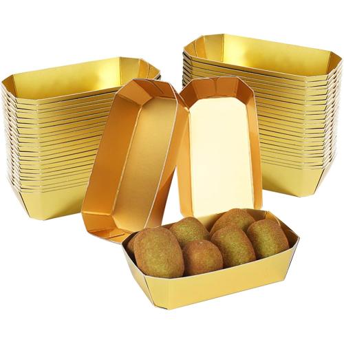 50PCS Gold Disposable Paper Food Boats - Heavy-Duty Trays for Serving Nachos, Hot Dogs, Snacks, BBQ, Parties & Festivals