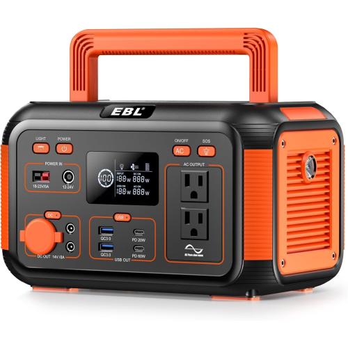 EBL Portable Power Station 300W(Peak 600W), 269.36Wh Lithium Battery Camping Solar Generator for Outdoor and Indoor Emergency Use