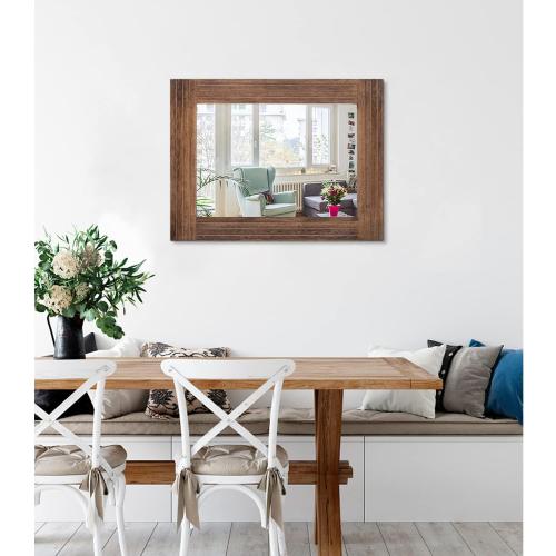 Wood Mirror Rectangular Framed Rustic Vintage Mirrors Decor Farmhouse Bedroom Bathroom Mirror for Dressing Table Entrance Large 20x16 Brown