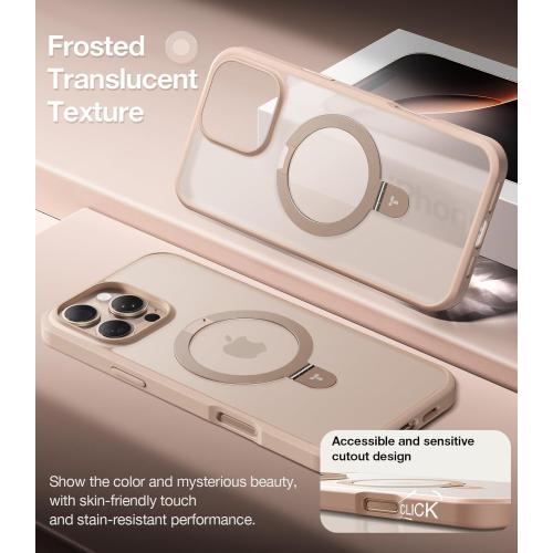 TORRAS Desert Titanium for iPhone 16 Pro Max Case, [Military Grade Drop Tested][Fit for MagSafe] [Built-in Stand] Translucent Slim Soft Edge Case for iPhone 16 Pro Max 6.9 2024, Rose Gold