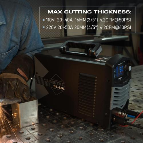 Plasma Cutter, Non-Touch Pilot Arc 50Amps Non-High Frequency Plasma Cutting Machine with Large LCD Display 110/220V Dual Voltage IGBT Inverter 4/5 Inch Max Cut 2T/4T, for Beginners DIY