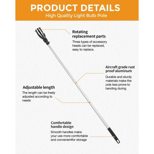 Upgraded 12FT Light Bulb Changer for High Ceilings, High Reach Light Bulb Removal Tool with Baskets and Suction Cup and Pole Extension for Recessed Lights and Standard Bulbs