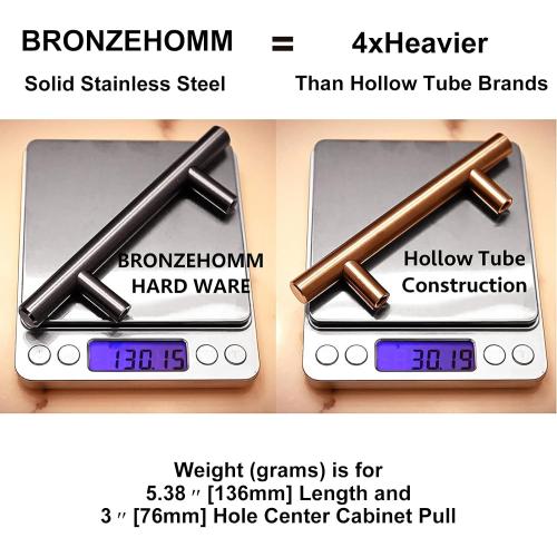20 Pack Bronze Solid Cabinet Handles Drawer Pulls, 5.38-inch/136mm Length (3-inch Hole Center) Door Handle (1/2-inch Diameter) Kitchen Stainless Steel Cabinet Hardware Handle, Oil-Rubbed Bronze