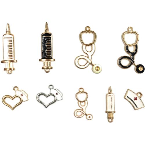 9 Pcs Medical Nurse Charms Gold Plated Enamel Cute White Nurse Cap Heart Stethoscope Charm for Jewelry Making Finding DIY Necklace Bracelet Craft Art Accessories