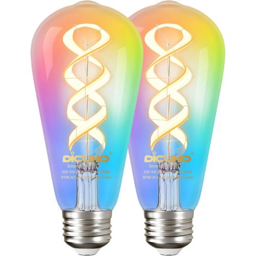 DiCUNO Smart Edison Bulbs ST19, Color Changing WiFi Smart Light Bulb, 2700K-6500K Tunable via App, ST58 Edison Bulb, Compatible with Alexa & Google Home, 5W (50 Watt Equivalent), 500lm, 2-Pack