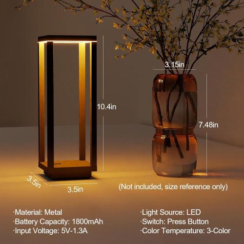 2 Pack Cordless Table Lamp Rechargeable, IP55 Waterproof, 60h Runtime Protable Outdoor Table Lamps, 3 Color Stepless Dimming Battery Powered Table Lamp for Dinner/Restaurant/Bedroom/Cafe