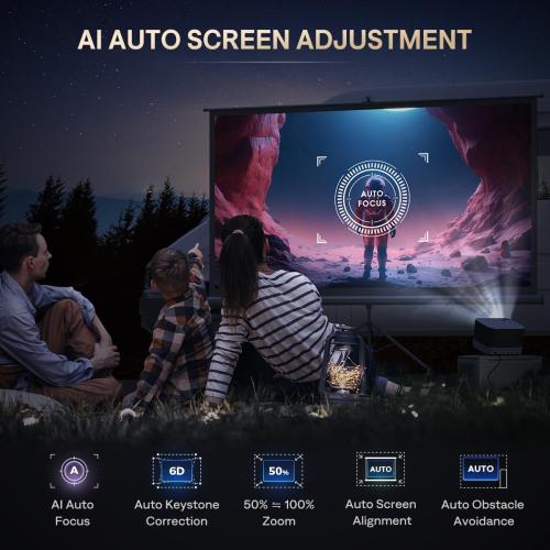 3-in-1 Projector 4K Supported, AURZEN BOOM 3 Smart Projector with WiFi and Bluetooth, 3D DoIby Audio & 36W Speakers, Auto Focus & Keystone, Netflix Official 500 ANSI Home Outdoor proyector, Black