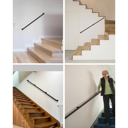 Square Tube Handrail,Wall Mount Staircase Handrail Modern Pipe Stair Industrial Stair Rail for Indoor Outdoor Steps,440lbs Load,Carbon Steel Non-Slip Grab Handle for Loft Porch 4 Section