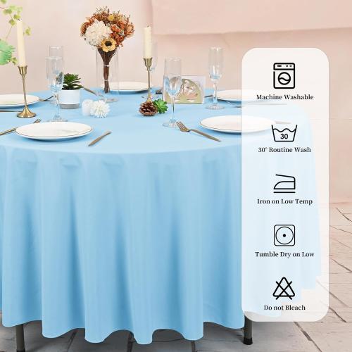 Light Blue Round Polyester Tablecloths
