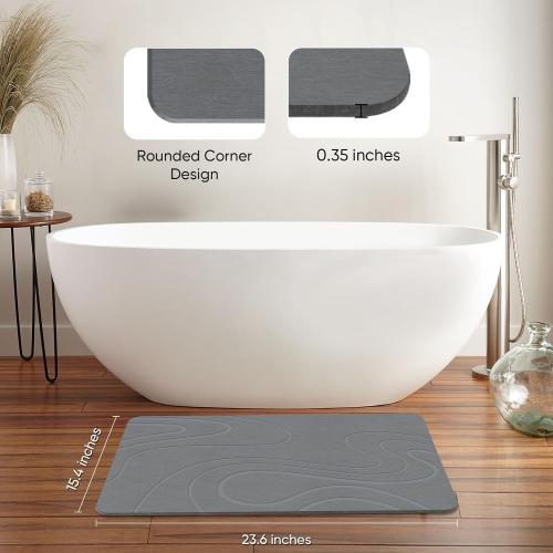 24 * 16 Grey Stone Bath Mat Diatomite Stone Mats for Bathroom Non-Slip Diatomaceous Earth Shower Mat Super Absorbent Bathroom Floor Mat Natural Easy to Clean(24 * 16 Grey)