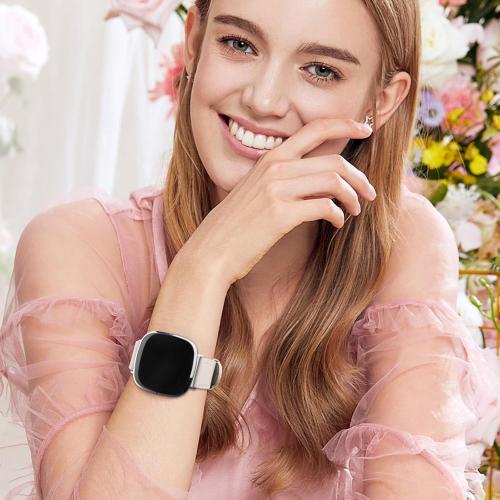 Meliya Leather Bands Compatible with Fitbit Versa 4 Bands/Fitbit Versa 3 Bands/Sense 2 Bands/Fitbit Sense Watch Bands for Women Men, Classic Genuine Leather Wristband Straps