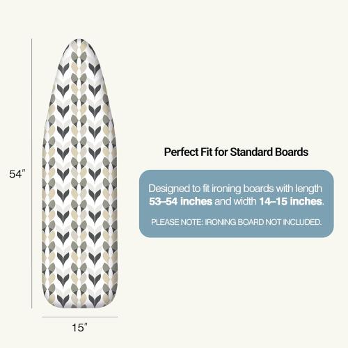 UniSimp Ironing Board Cover and Pad 12.5x30 Extra Thick Natural Cotton, Scorch and Stain Resistant Padding, Standard Size Iron Board Cover with Fasteners Heavy Duty Elastic Edge, Heatproof Foliage
