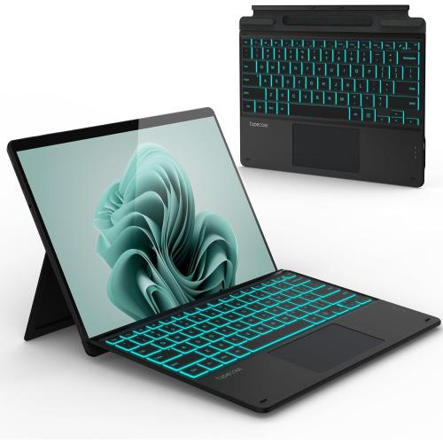 Color Black typecase Surface Pro 9 Keyboard, Compatible with Surface Pro 11 10 9 8 X, 13 Inch Wireless Type Keyboard with 11-Color Backlit & Pen Holder - Matte Black