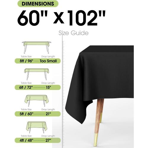 Pureegg Rectangle Table Cloth 60 x 102 – Durable Polyester Tablecloth Offers Reusable & Washable Protection, Ideal for Outdoor Party, Picnic, Wedding, Banquet and Birthday, 2 Pack, Black