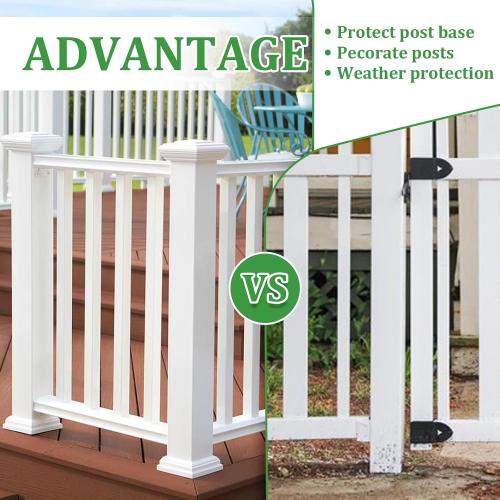 8 Packs 4x4 Inches Vinyl Post Skirt Split Style Base Cover Column Wraps, Fence White Post Cover for Hand and Stair Rails Porch Deck Base