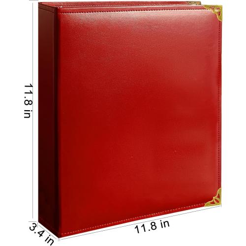 Vintage Leather 3 Ring Binder, 2 Inch D Ring, Holds 8.5 x 11 Paper Letter Size, Brass Corner Protectors, Faux Leather Cover, Professional Office & School Binder (1 Pack, Red, 2 Inch)
