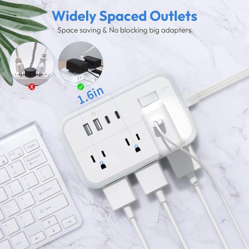 Extension Cord 15 ft, Surge Protector Power Strip with 6 Outlets 4 USB Charger(2 USB C Port), Flat Plug Outlet Extender Long Cord, Protection for Indoor, Home, Office Supplies, Dorm Room Essentials