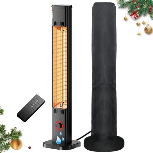 Outdoor Heater for Patio 1500W, 8H Timer, IP34 Waterproof, Infrared Electric Patio Heater, 8 Levels Heating for Garage Backyard Black with Dustproof Cover