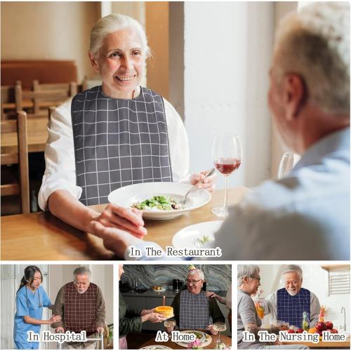 Bravace 4 Pack Adult Bibs for Eating Waterproof Clothing Protector with Detachable Crumb Catcher Adult Bibs for Women and Men