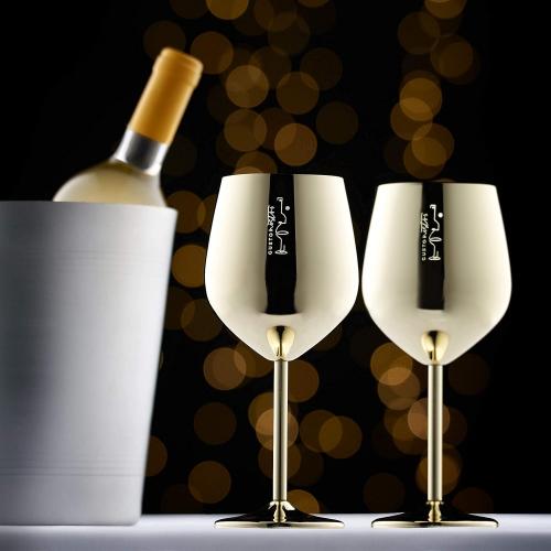 Color Gold Gusto Nostro Stainless Steel Wine Glass - 18 oz Unbreakable Gold Wine Glasses for Travel, Camping and Pool - Fancy, Unique and Cute Portable Metal Wine Glass for Outdoor Events, Picnics (Set of 2)