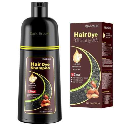 Dark Brown Hair Dye Shampoo for Woman & Man, Argan Hair Color Shampoo 3 in 1, Semi-Permanent Gray Hair Coverage, Mild Formula, Lasts 30 Days(16.90 oz)