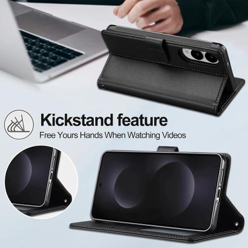 HAII for Samsung Galaxy S25 Edge 2025 Case, 2 in1 Multifunctional Detachable Wallet Phone Case for Men Women with RFID Blocking Wrist Strap Shockproof Protective Case for Galaxy S25 Edge (Black)