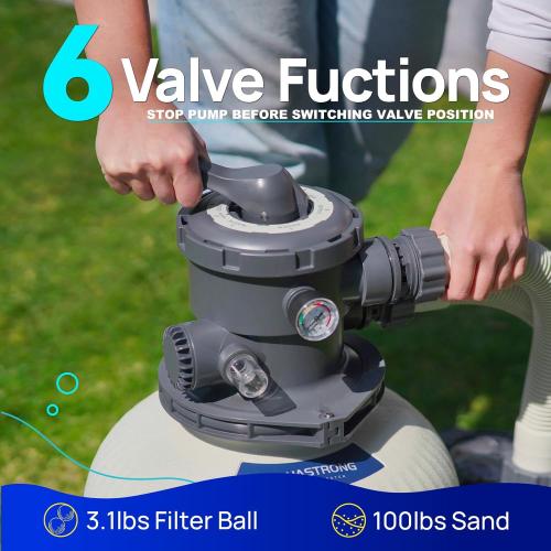 AQUASTRONG 16in Sand Filter Pump for Above Ground Pool, 3/4 HP Pool Pumps Above Ground 3800 GPH for Pools up to 16000 GAL, Sand Pool Filter with 6-Way Valve, Improved Circulation and Filtration