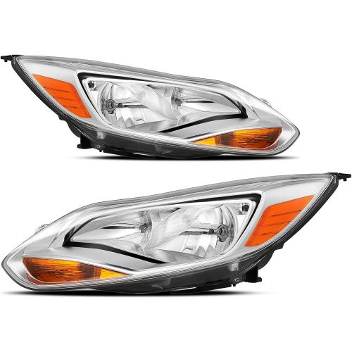 Headlights Assembly For 2012 2013 2014 Ford Focus 3th Pre-Facelift,Halogen Headlamp Chrome Housing,1x Pair Head Light Assembly Set