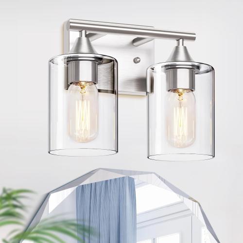 Bathroom Vanity Light Fixture, 2-Light Brushed Nickel Over Mirror, Modern for Bedroom Vanity Table Hallway