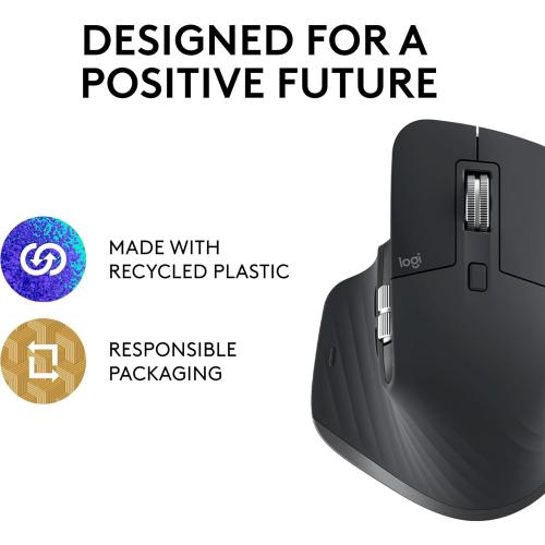 Black Logitech MX Master 3S Wireless Mouse Standard Edition with Logi Bolt USB Receiver, Ultra-fast Scrolling, Ergo, 8K DPI, Track on Glass, Quiet Clicks, USB-C, Bluetooth, Windows, Linux, Chrome - Graphite