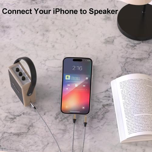 Apple MFi Certified Aux Cord for iPhone, 2 in 1 USB-C & Lightning to 3.5mm Jack Audio Cable for iPhone 16 15 14 13 12 11 XS XR X 8 7 6 iPad to Car/Home Stereo/Headphone/Speaker (Silver)