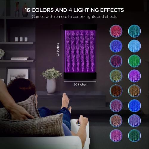 boldworks Bubble Wall Fountain Lamp Sensory Bubble Wall Panel with Remote and 16 Color LED Light Acrylic Water Panel for Indoor Home Autism Kids Room (35 inch) (35)