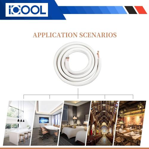 ICOOL 25 Ft. Mini Split Line Set 1/4 1/2 O.D. & 3/8 PE Thickened Insulated Coil Copper Pipes for Air Conditioner HVAC Refrigeration and Heating Equipment, with Fittings