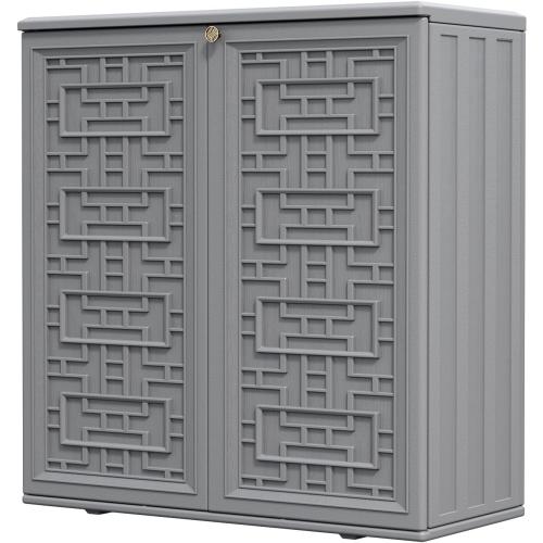 HOMSPARK Indoor/Outdoor Storage Cabinet with Doors and Shelf, 34”x15”x36” HDPE Plastic Storage Box Waterproof for Patio, Garden, Balcony, Multi-Purpose for Daily Tools, Grey