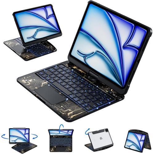 Keyboard Case  Clear Keyboard Case with Multi-Touch Trackpad,360° Rotating Stand,Pencil Holder, Black