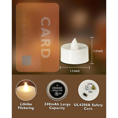 Homemory 24-Pack Flameless LED Tea Lights Candles Battery Operated, 200 Hour Fake Electric Candles TeaLights for Votive, Halloween, Ofrenda, Diya, Wedding Centerpiece Table Decor, Funeral, Christmas