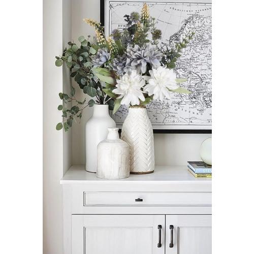 White and Grey Artificial Fake Flowers Bouquet White Grey Silk Flower for Craft Arrangements Wedding Bouquets Faux Flowers for Vase for Kitchen Garden Home Party Table Décor (White Grey)