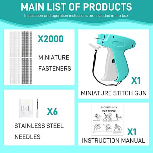 Stitch Gun for Clothes， Handheld Stitch Gun Quick Clothing Fixer，Sewing Kit Includes 1,000 Black Fasteners & 1,000 White Fasteners & 6 Needles (Blue)