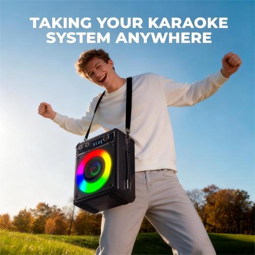 Karaoke Machine with 2 Wireless Microphones, Portable Bluetooth Speaker for Adults Kids, PA Systems Support TWS Echo Adjust TF USB AUX for Home Party Outdoor Travel