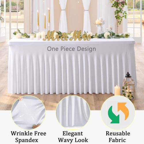 1 pcs White Spandex Table Clothes for 6 Foot Rectangle Tables, Wrinkle Free Fitted Table Cover 6ft Stretch Tablecloths Desk Skirt for Parties Weddings Birthday Banquet Baby Shower
