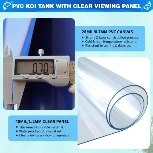 PVC KOI Aquarium Tank, Temporary Fish Tank with Clear Viewing Panel, KOI/Goldfish Pond with 304SS Frame & Drain Valve(47.3 L*31.5 W*23.6 H, About 135Gal Water Capacity)