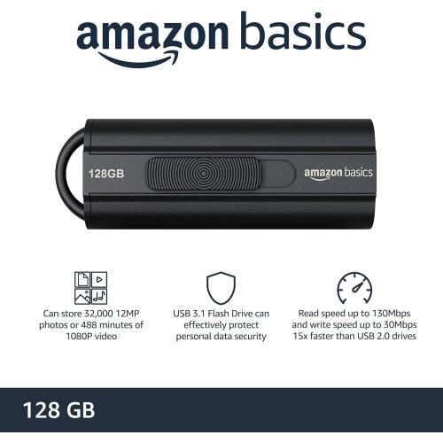 Amazon Basics 128 GB Ultra Fast USB 3.1 Flash Drive, Black