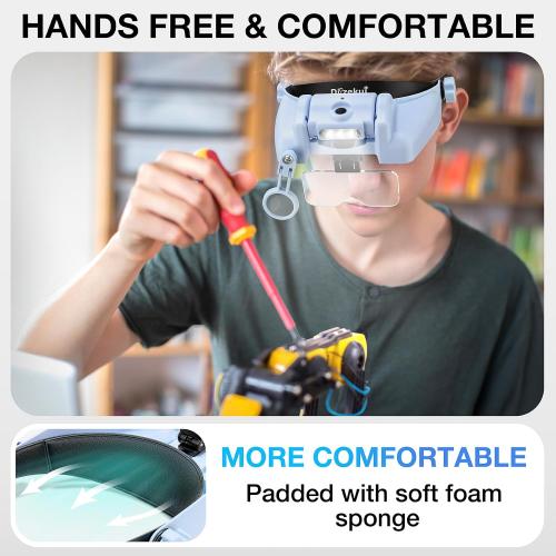 Dilzekui Magnifying Glasses for Close Work 1X-14X Magnifier Headset w/Light
