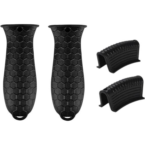 4 Pcs Non-Slip Silicone Hot Handle Holder & Assist Grips, Potholder for Cast Iron Skillets, Heat Resistant Handle Cover Sleeve for Frying Pans, Casserole, Cookware Handles, Black